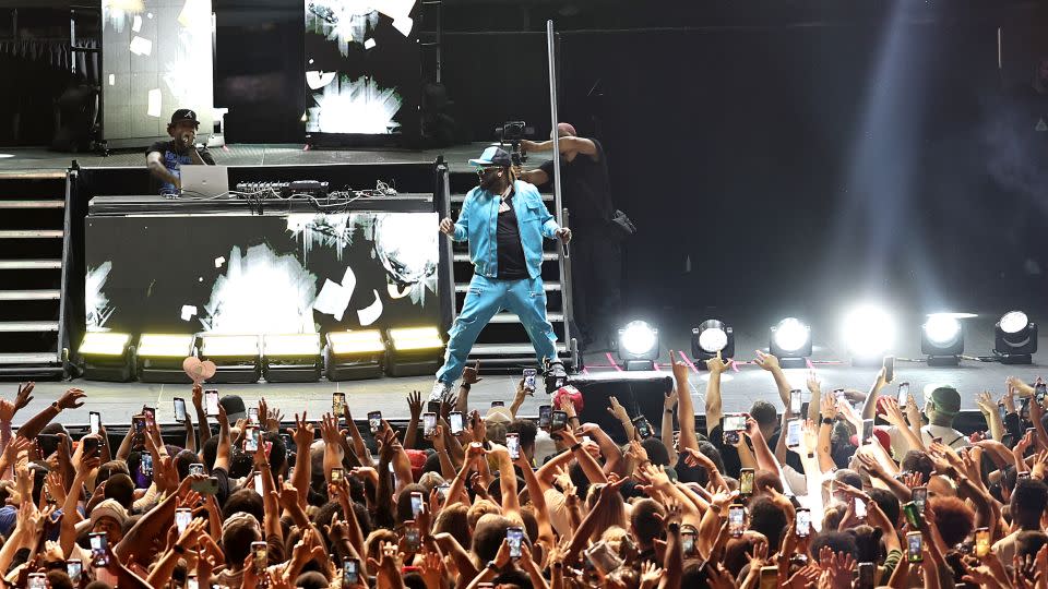 The VR experience is an adjustment for the performers as well as the fans. T-Pain is used to the energy of a live crowd, including here during a concert in New York City, July 2023. - Jamie McCarthy/Getty Images