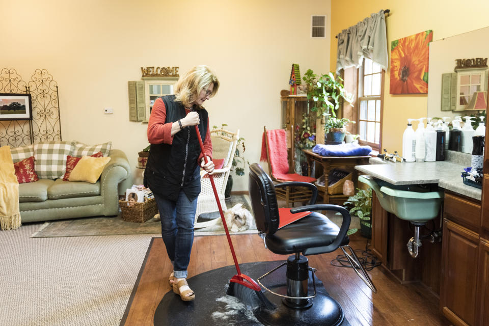 Carrell at her home hair salon in Saratoga, Wisconsin, on Sept. 20. (Photo: )