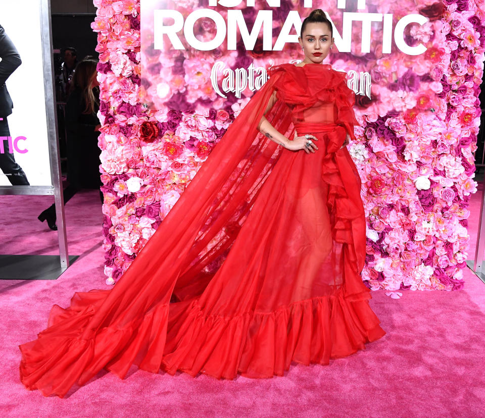 Miley Cyrus at the premiere of "Isn't it Romantic" in Los Angeles on Feb. 11.&nbsp;