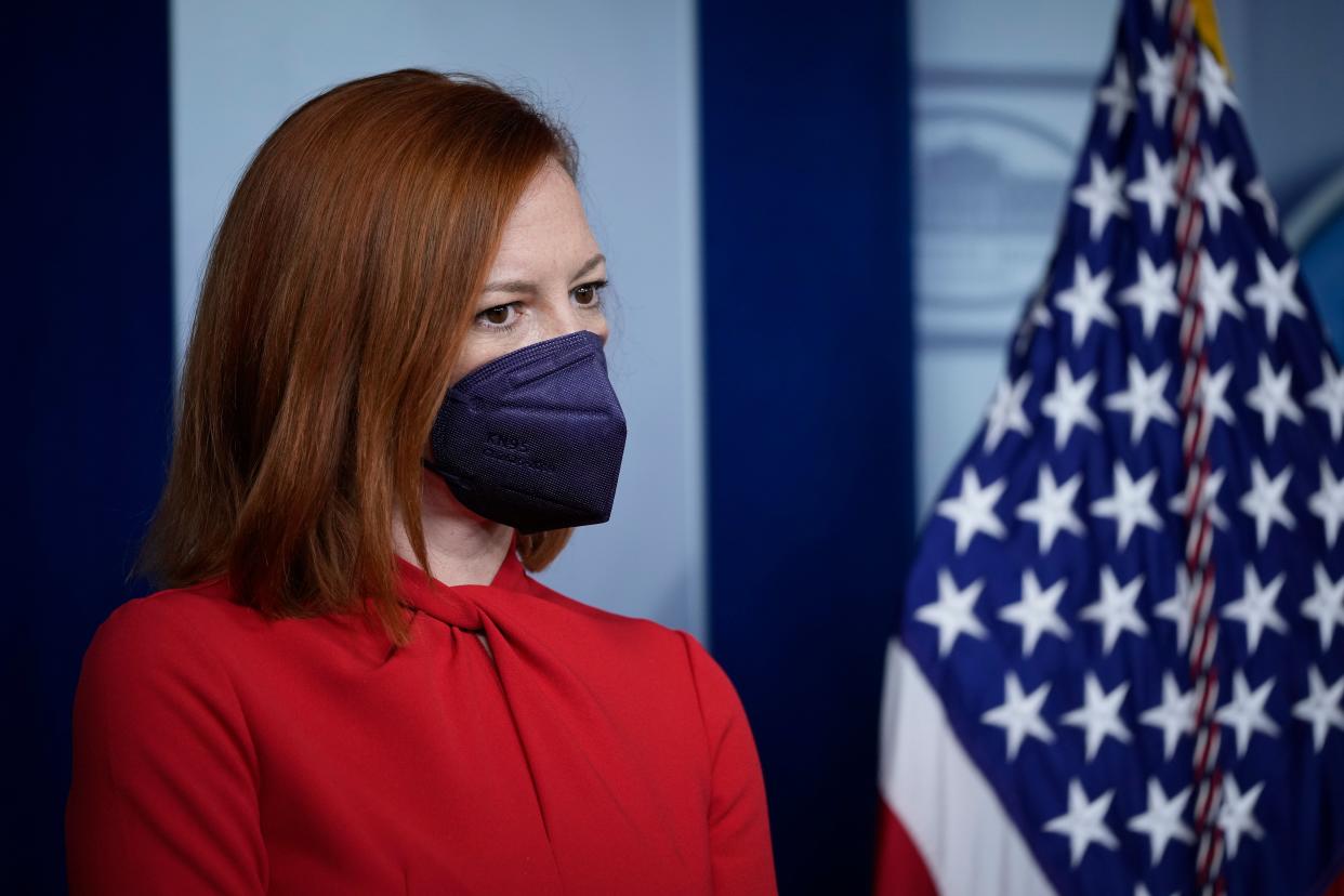 <p>White House Press Secretary Jen Psaki  during the daily press briefing at the White House on 18 March 2021 in Washington, DC</p> (Getty Images)