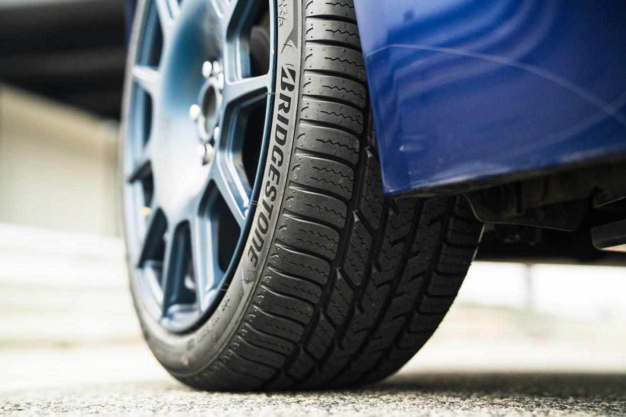 a close up of a car tire