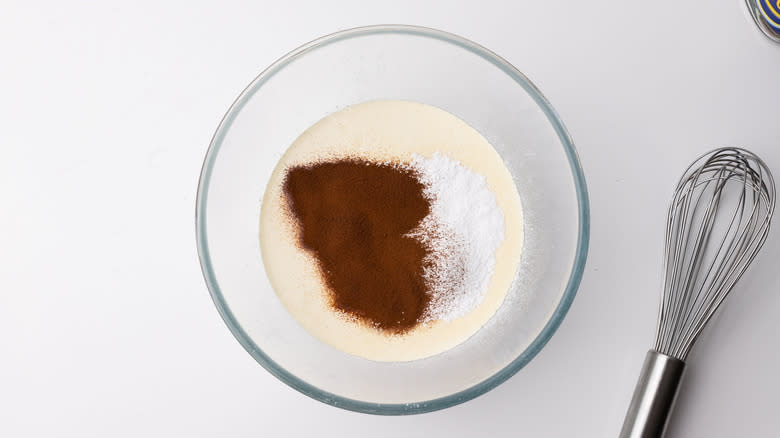 bowl with cream and coffee powder
