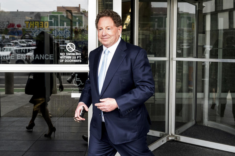 Activision Blizzard CEO Bobby Kotick leaves the Phillip Burton Federal Building and U.S. Courthouse in San Francisco on Wednesday, June 28, 2023. Microsoft is defending the company's proposed $69 billion takeover of video game maker Activision Blizzard as federal regulators seek to block the deal. (AP Photo/Noah Berger)