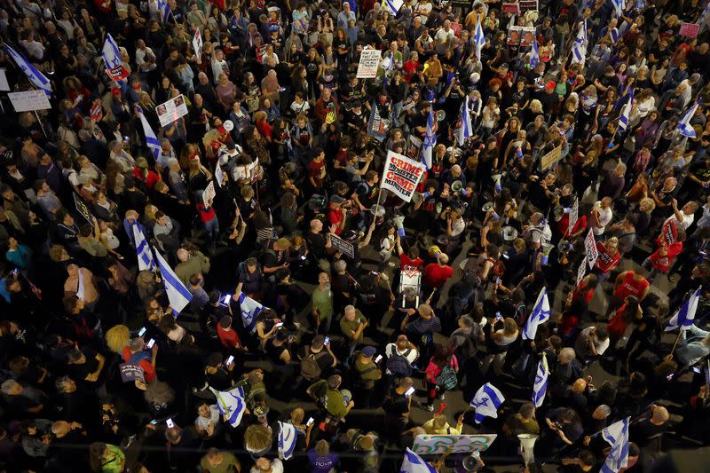 Protest against Israeli PM Netanyahu's government and to call for the release of hostages kidnapped in the deadly October 7 attack by Hamas, in Tel Aviv