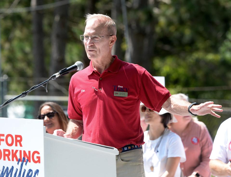 GOP Chair Don Tracy speaks at GOP Day during the 2023 Illinois State Fair on Thursday, August 17, 2023.