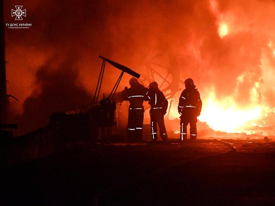 Fire at a site of sunflower oil tanks Ukraine believes was caused by Iranian-made drones (via REUTERS)