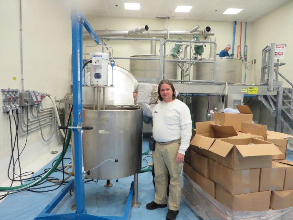 Dr. Aaron T. Dossey, All Things Bugs LLC, using his patented spray drying process to manufacture Griopro cricket powder.