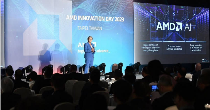 超微執行長蘇姿丰在19日下午出席AMD Innovation Day活動，向供應商闡述對AI產業的看法，認為AI和資料中心在未來三到四年會有1500億美元的商機。（圖／翻攝自蘇姿丰推特）