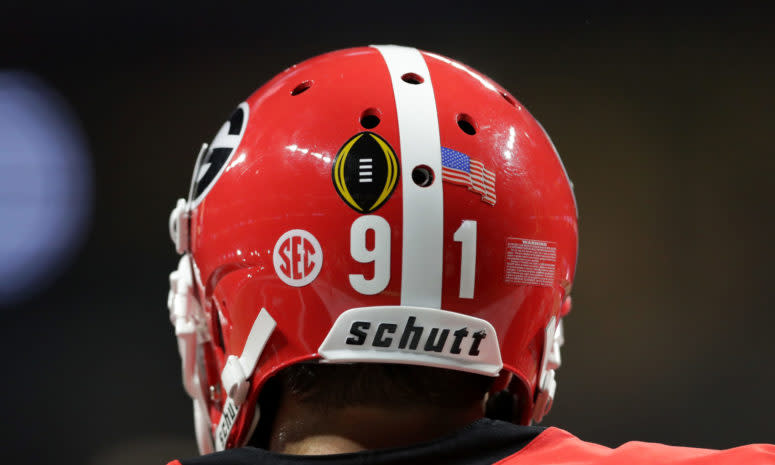 A Georgia Bulldogs player from behind.