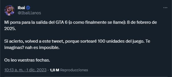 Ibai Llanos se comprometió a regalar copias de GTA 6 si acierta con la fecha de estreno