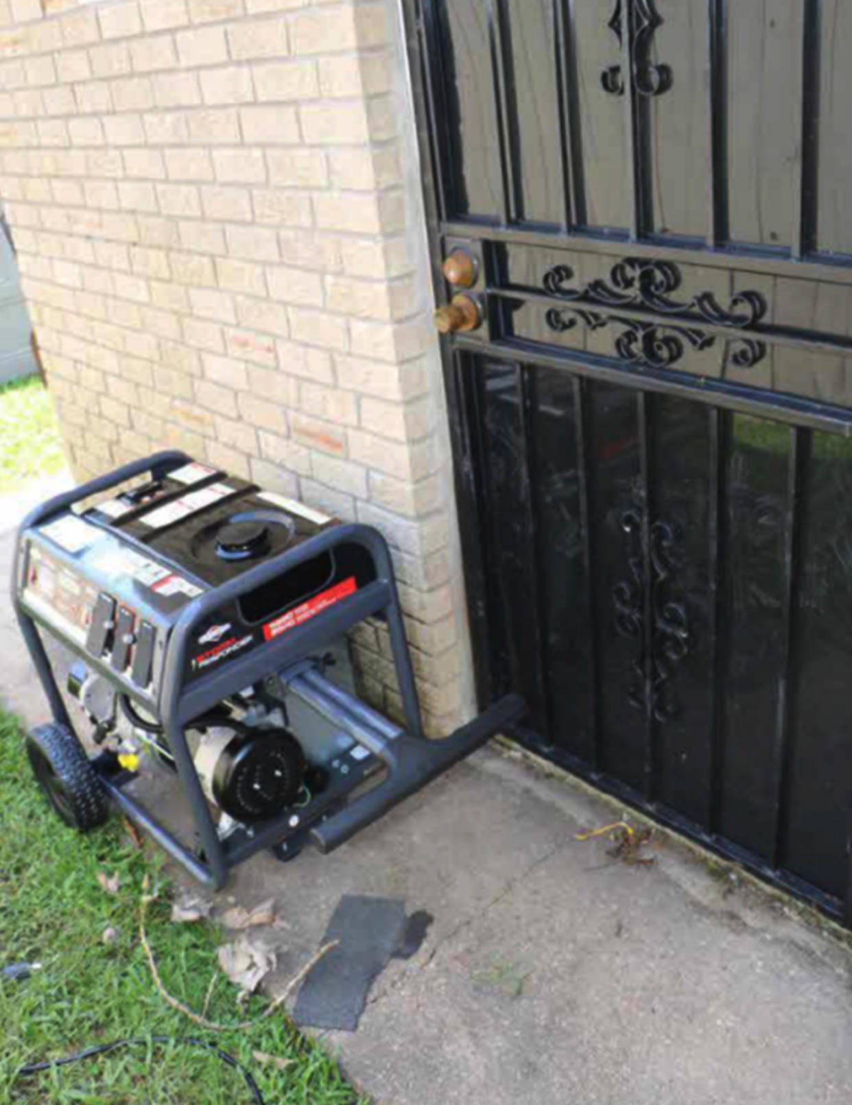 Image: The Curley family's portable generator near the door of their home, with the exhaust pipe facing it. (Jefferson Parish Sheriff's Office)