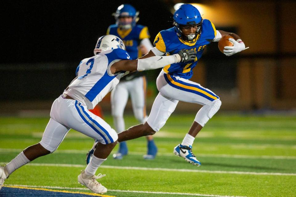 Resurrection’s Daniel Pickens runs the ball during a game against French Camp Academy at Gautier High School in Gautier on Friday, Nov. 3, 2023.