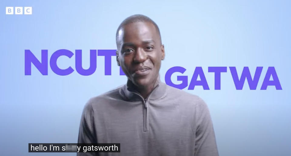 BBC's YouTube subtitles changed Doctor Who star Ncuti Gatwa's name to an offensive phrase. (BBC/YouTube)