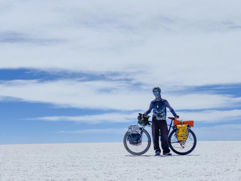 Liam Garner believes bike touring is the best way to travel because it can be as cheap as needed. "I've met people that bike tour and stay in a hotel every night and they have the fanciest bike, and I've met people that built the bike themselves and are using trash bags for their bags, and they sleep on the ground every night," he said.