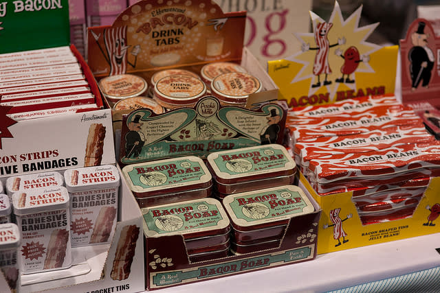 Bacon soap, breath mints and band aids were sold at Baconfest 2012. <br> <br> <a href="http://www.flickr.com/photos/opacity/" rel="nofollow noopener" target="_blank" data-ylk="slk:Image courtesy Anne Petersen.;elm:context_link;itc:0;sec:content-canvas" class="link ">Image courtesy Anne Petersen.</a>