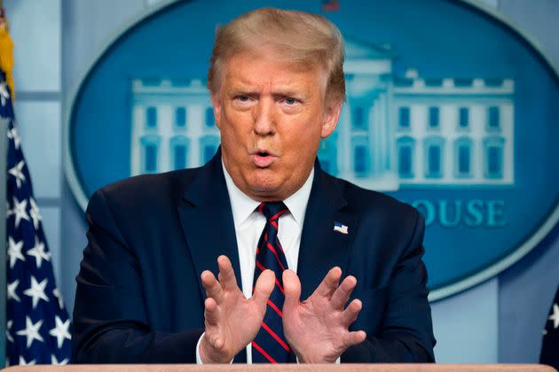 Donald Trump speaks during the renewed briefing of the Coronavirus Task Force.