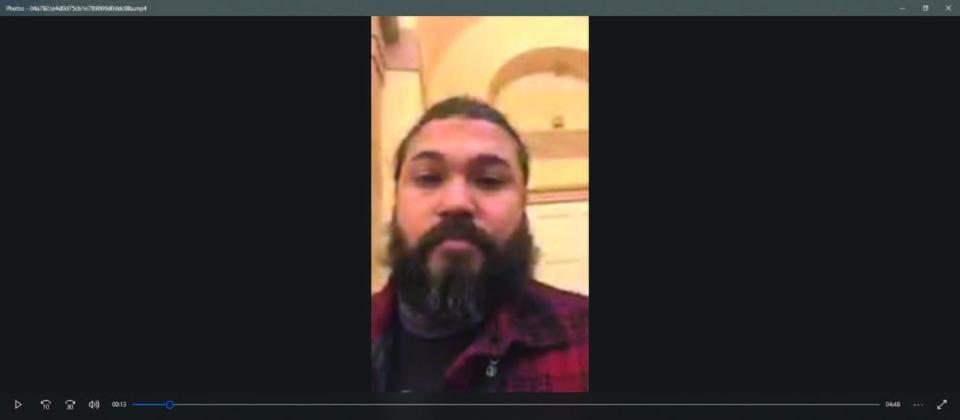 This is a screenshot from a Facebook live video that prosecutors say Jesus Rivera uploaded to his Facebook account on Jan. 6, 2021, while inside the U.S Capitol.