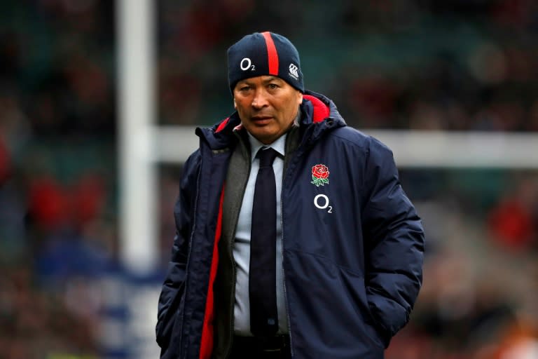 England's coach Eddie Jones is pictured on the pitch ahead of the Six Nations international rugby union match between England and Italy at Twickenham stadium in south west London on February 26, 2017