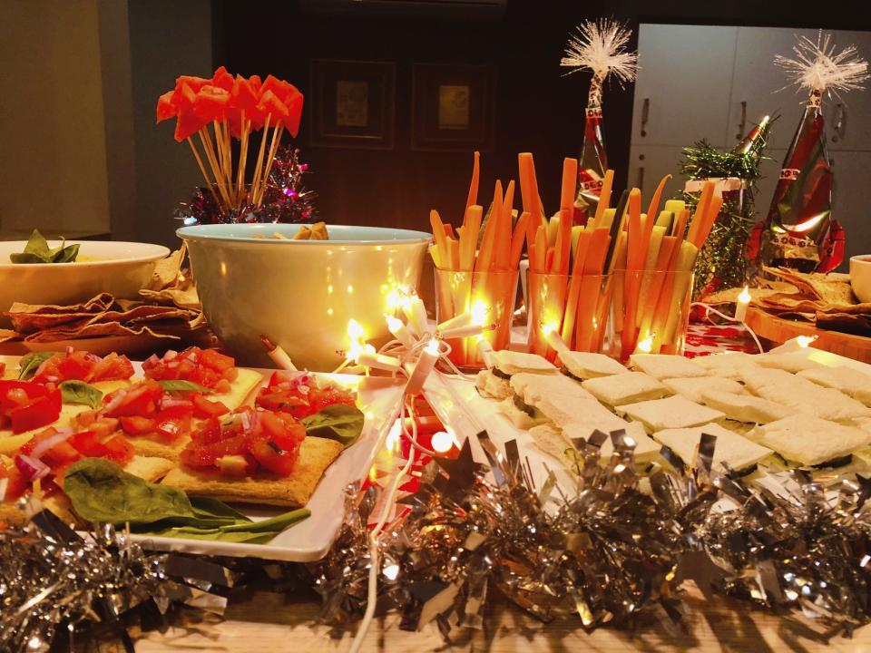 Place carrot sticks and small glasses and make fruit skewers for a fun finish. Photo: Supplied