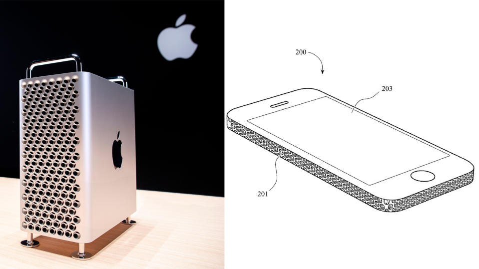 蘋果希望將刨絲器外型應用在iPhone上，聲稱有助散熱，以及保護內裡零件。（美國專利及商標局）
