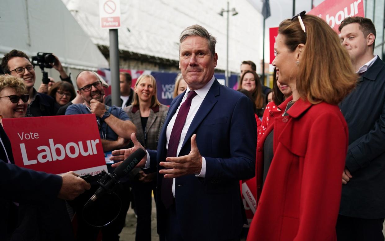 Labour leader Keir Starmer and his wife are greeted by Labour activists as they arrive for the annual party conference - Ian Forsyth 
