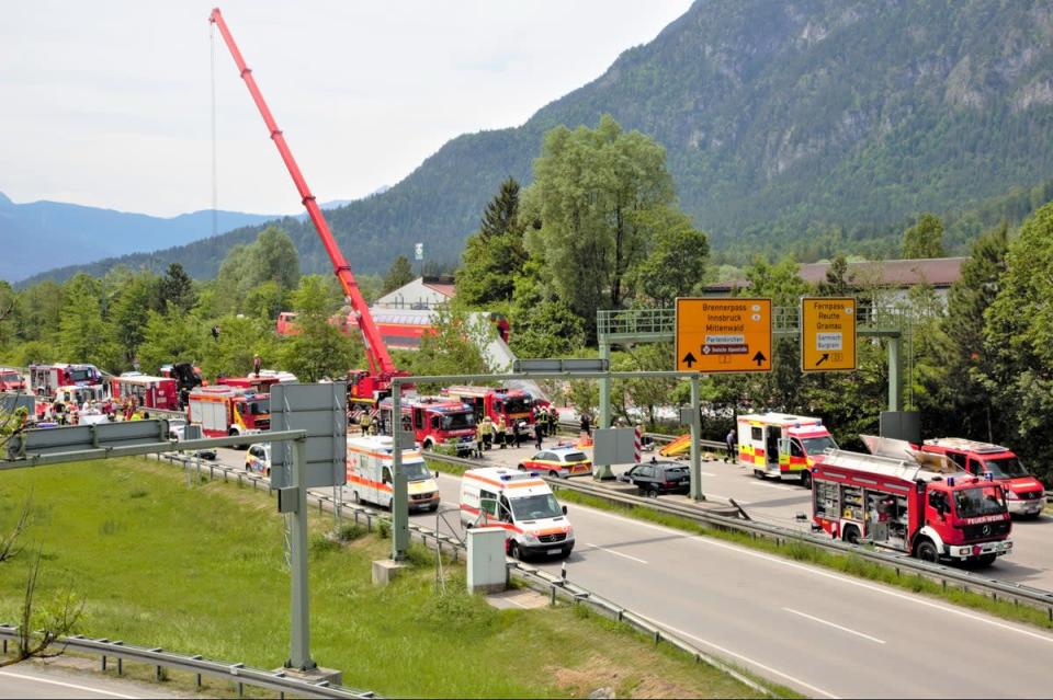 Numerous emergency and rescue forces are in action after a serious train accident in Garmisch-Partenkirchen, Germany on Friday  (AP)