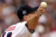 National League's starting pitcher Max Scherzer, of the Washington Nationals, throws during the first inning of the MLB All-Star baseball game, Tuesday, July 13, 2021, in Denver. (AP Photo/Jack Dempsey)