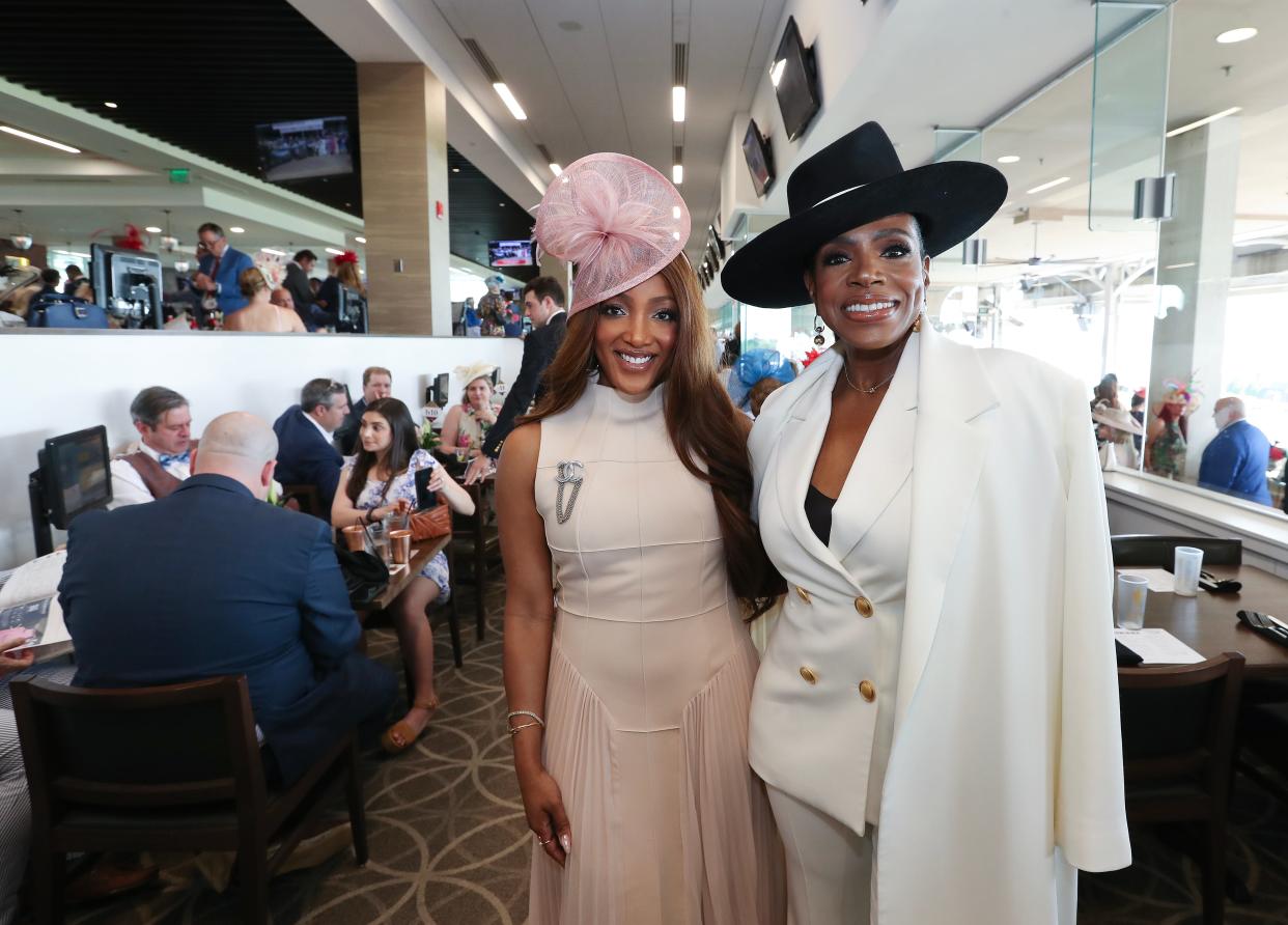 Actress Sheryl Lee Ralph, right, and country music singer Mickey Guyton in the Turf Club during the Kentucky Derby in Louisville, Ky. on May. 4 2024.