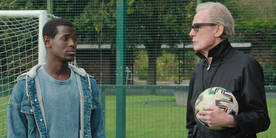 Micheal Ward, Bill Nighy in 'The Beautiful Game.' (Netflix)