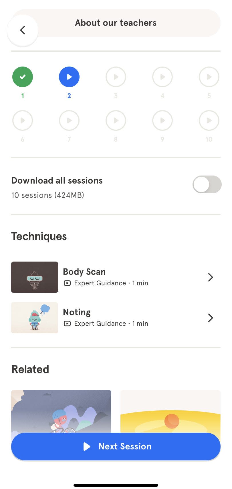 ten circles in a screenshot of the meditation app Headspace