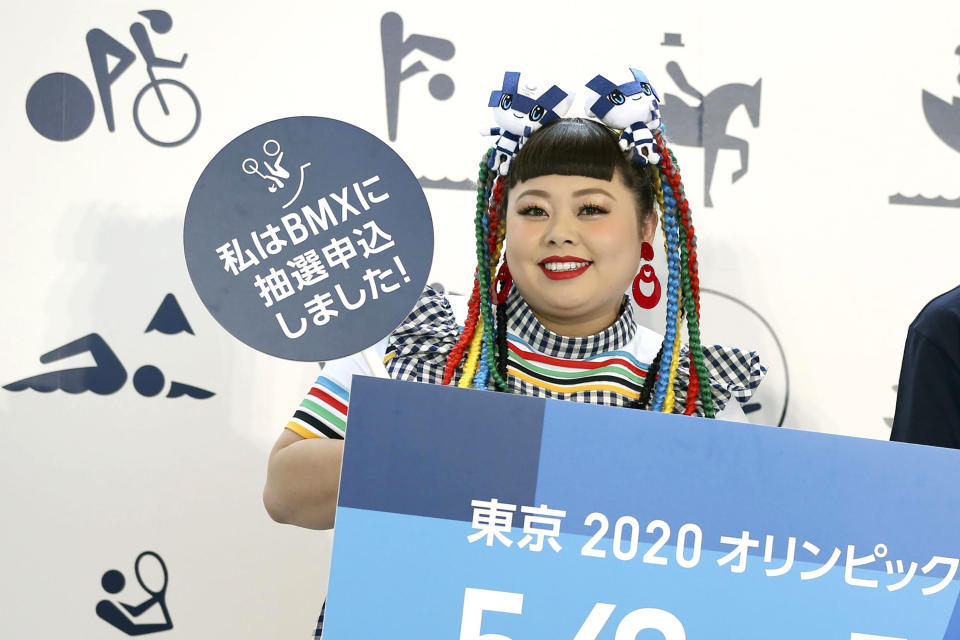 Naomi Watanabe, a Japanese well-known entertainer, attends an event to promote the lottery application for tickets for the 2020 Tokyo Olympics in Tokyo in May 2019. Tokyo Olympics creative director Hiroshi Sasaki is resigning Wednesday, March 17, 2021 after making demeaning comments about the well-known female celebrity. Sasaki was in charge of the opening and closing ceremonies for the Olympics, which are to begin on July 23, 2021. Last year he told planning staff members that Watanabe could perform in the ceremony as an “Olympig.” (Kyodo News via AP)