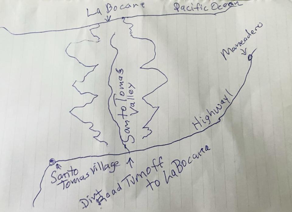 A picture of the map Randy Dible drew out 