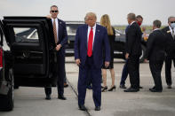 President Donald arrives at Hartsfield-Jackson International Airport, Wednesday, July 15, 2020, in Atlanta. (AP Photo/Evan Vucci)