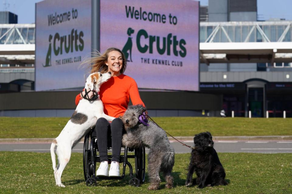 Morgan, with her beloved dogs at a photo call to launch last year's Crufts,  international dog show, is a staunch disability advocate (PA)