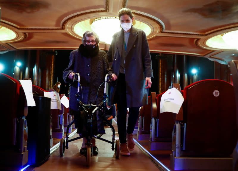 Nursing home resident and workers attend a special theatre show in Madrid