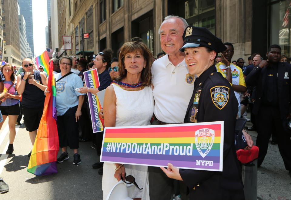 New York City police commissioner Bill Bratton poses for a photo with some his troops, before the NYC Pride March 2016.