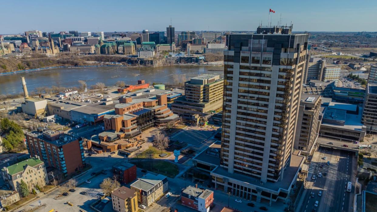 Part of Hull in downtown Gatineau, Que., in April 2023. According to a new report, downtown Gatineau lost more than 21,000 workers between 2016 and 2021. (Michel Aspirot/CBC - image credit)