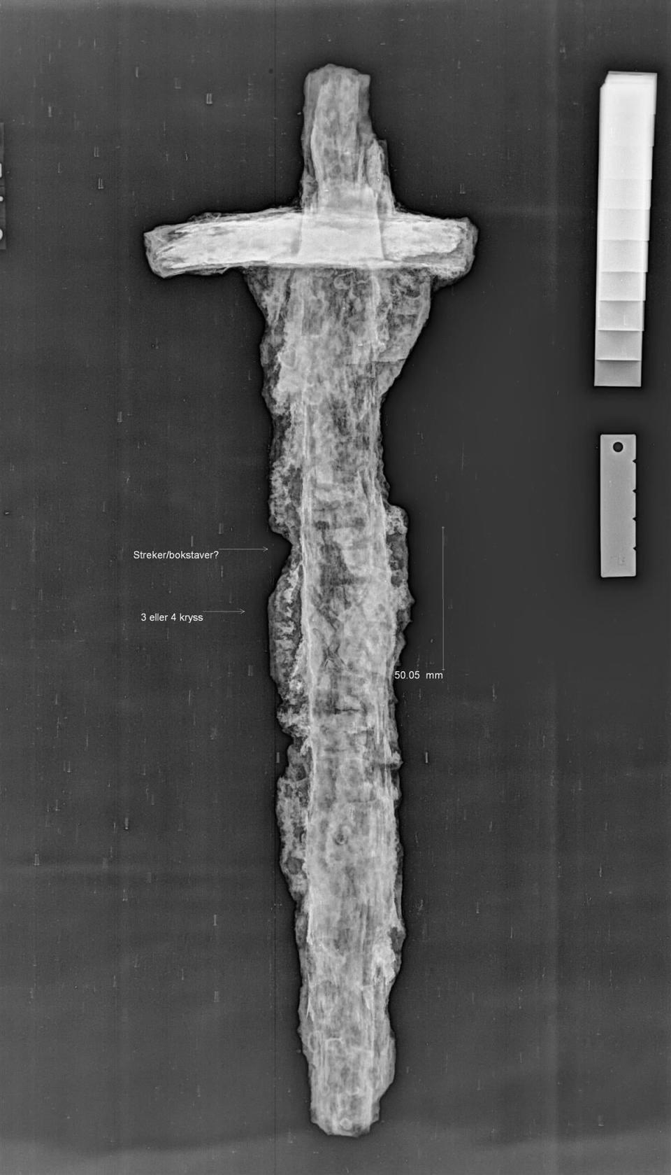 X-ray image of the sword found in Suldal (Archaeological Museum, University of Stavanger)