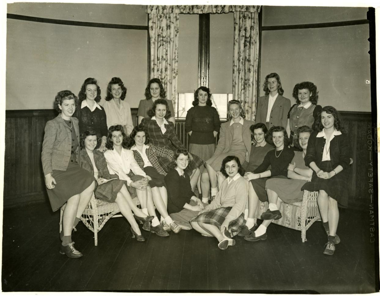 Lambda Sigma Chi was the first sorority to receive York Junior College recognition, as seen here in the 1943 yearbook, The Tower. Mary Jane Yohe stands at right. This picture is part of the current York College Archives’ exhibit about students and campus life, available for the public to view through May 14.