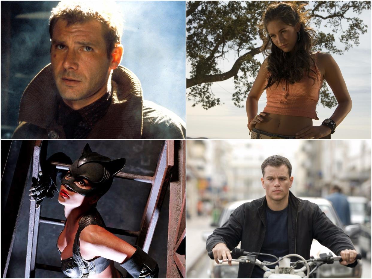 Clockwise from top right: Harrison Ford in Blade Runner, Megan Fox in Transformers, Matt Damon in The Bourne Ultimatum, and Halle Berry in Catwoman (Fox/Paramount/Universal/Warner Bros)