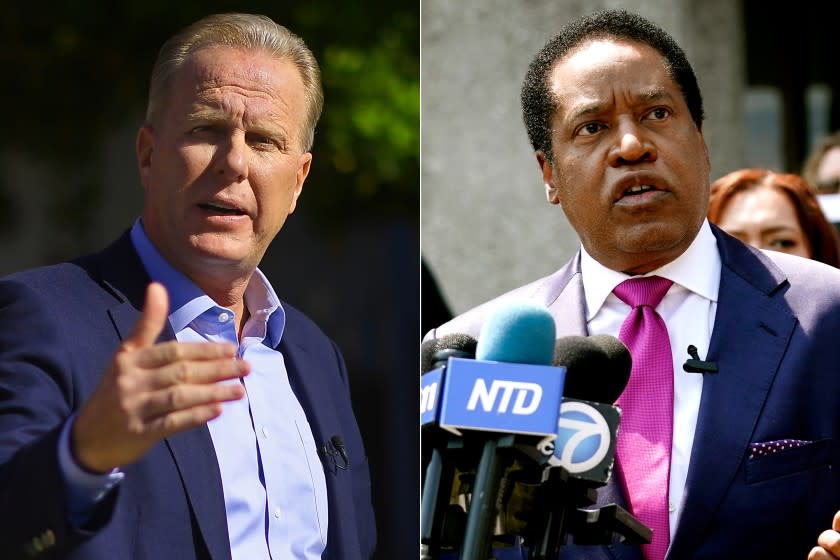 LEFT - Kevin Faulconer (Wally Skalij/Los Angeles Times) RIGHT - Larry Elder (Marcio Jose Sanchez/AP)