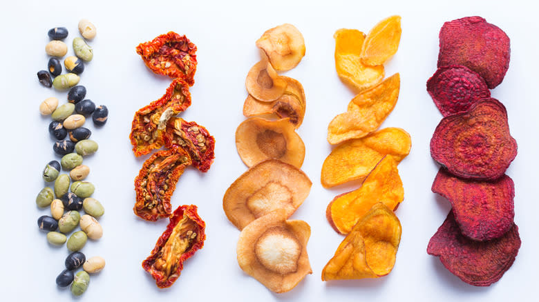 dehydrated vegetables lined up