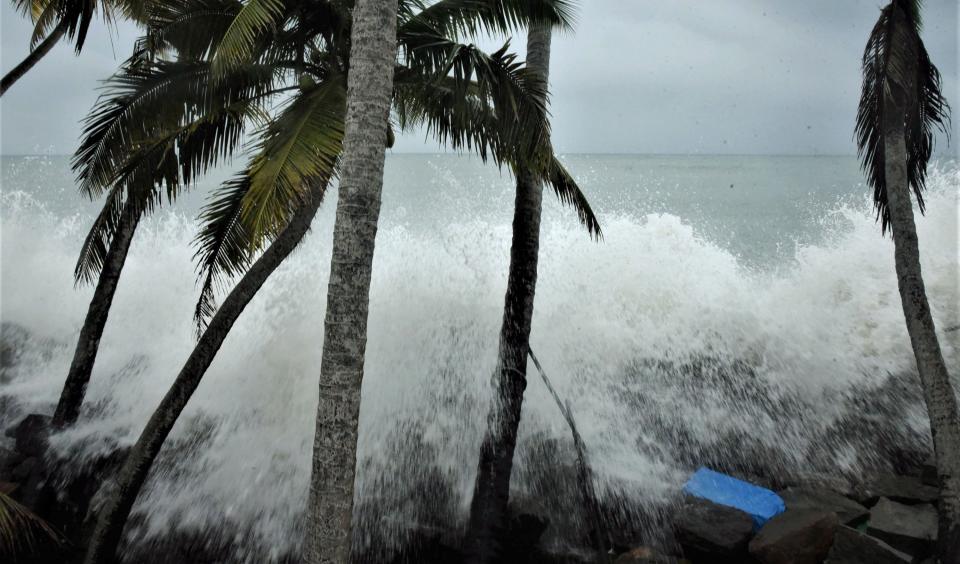 Kochi: High waves lash the coast during heavy rains.