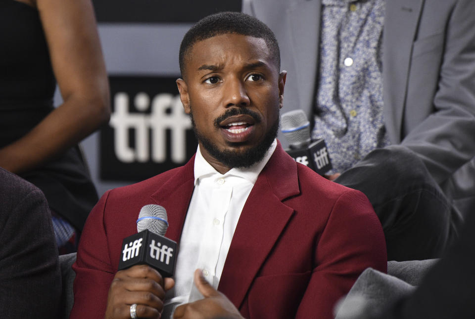 FILE - Michael B. Jordan speaks at a press conference for "Just Mercy" during the Toronto International Film Festival on Sept. 7, 2019. Jordan stars in the new film "Tom Clancy's Without Remorse." (Photo by Evan Agostini/Invision/AP, File)