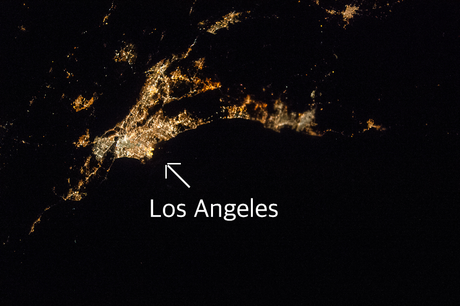 An image from space of the lights of Southern California in July 2014.