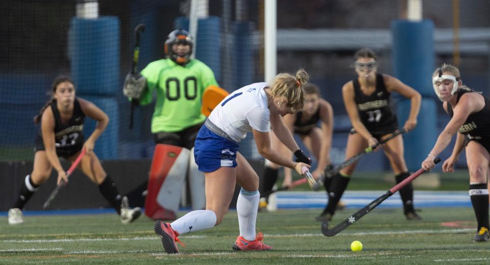 Shore's Briella Elias, shown against Southern in a Shore Conference Tournament semifinal match, had 28 goals and 11 assists for 67 points.