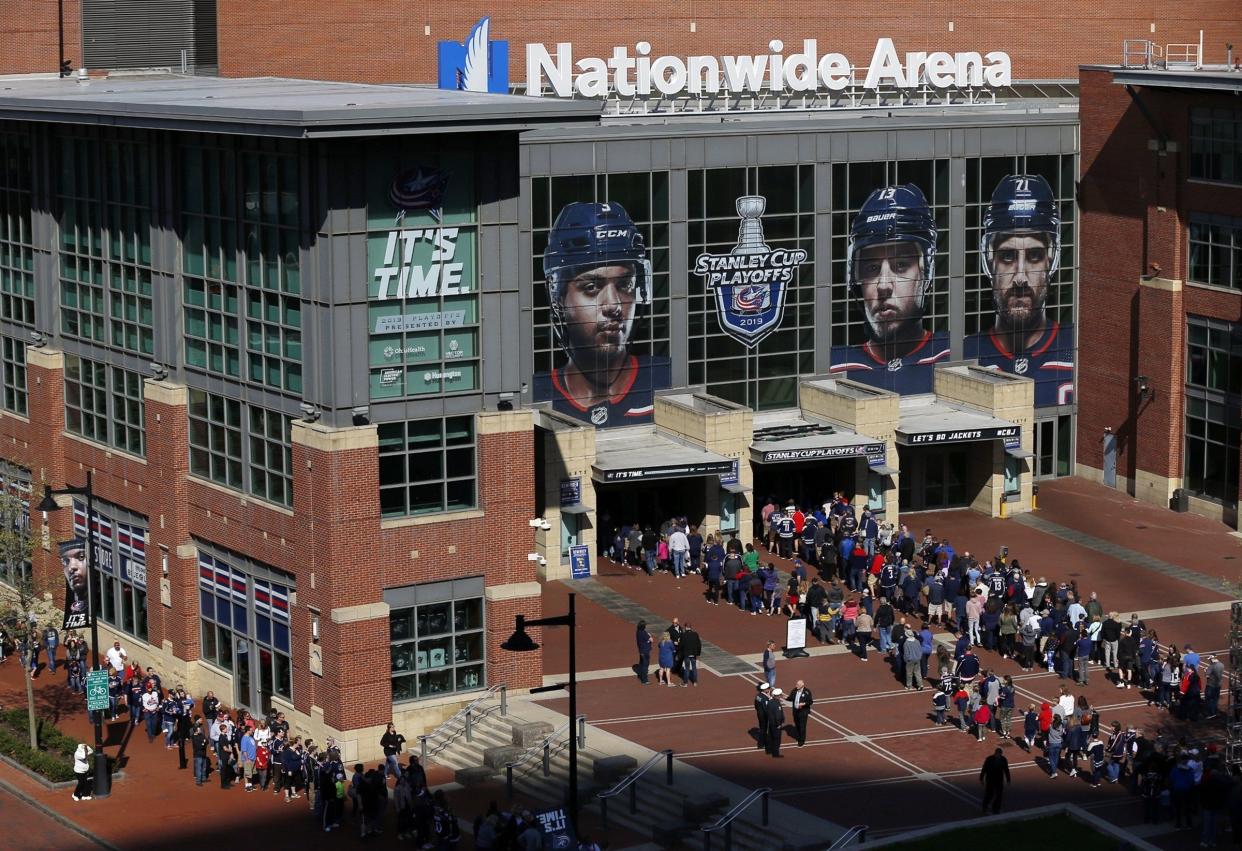The Arena District and Nationwide Arena are without power Tuesday afternoon hours before the Blue Jackets are set to face off against the Anaheim Ducks.