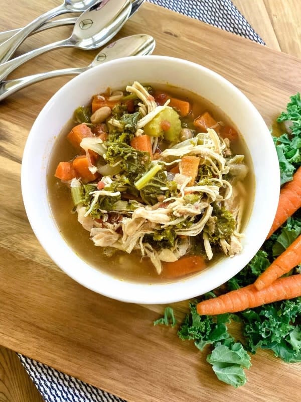 <p>Cooking with Fudge</p><p>If you're a fan of Italian flavors, this is the soup recipe you've been waiting for. </p><p><strong>Get the Recipe: <a href="https://cookingwithfudge.com/slow-cooker-tuscan-chicken-and-white-bean-soup/" rel="nofollow noopener" target="_blank" data-ylk="slk:Crock Pot Tuscan Chicken And White Bean Soup;elm:context_link;itc:0;sec:content-canvas" class="link ">Crock Pot Tuscan Chicken And White Bean Soup</a></strong></p>