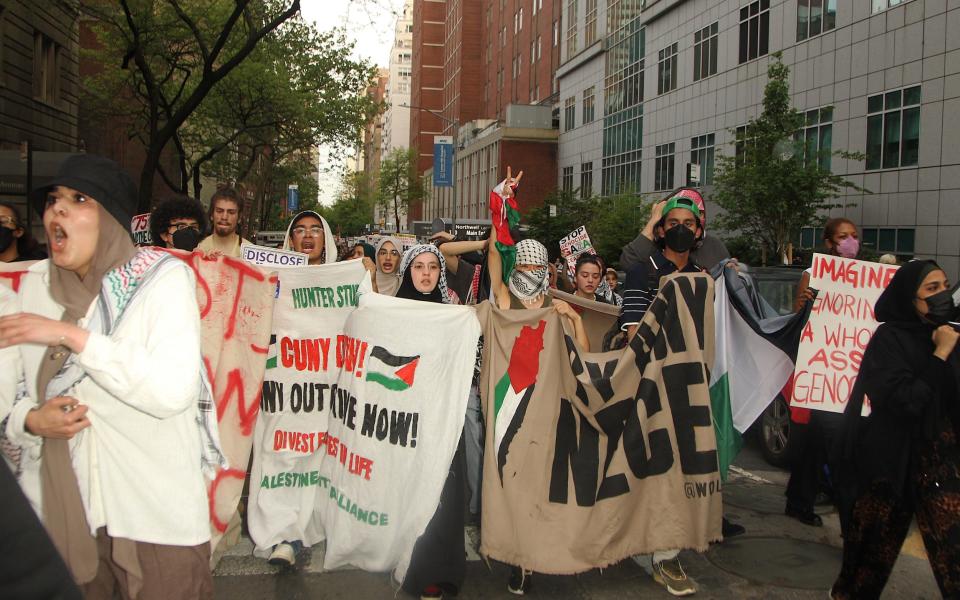 Pro-Palestinian protesters in New York on Monday