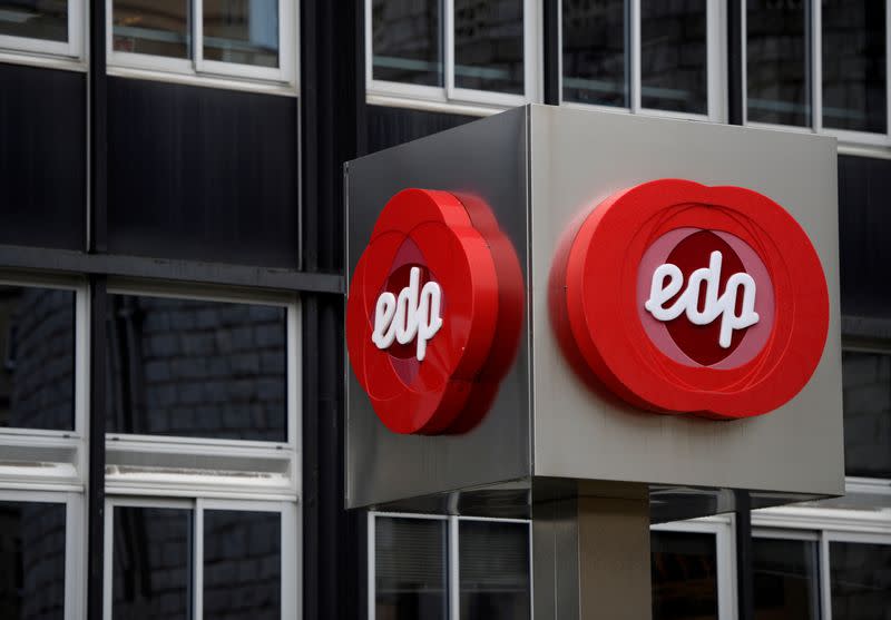 FILE PHOTO: The logo of Portuguese utility company EDP - Energias de Portugal is seen at the company's offices in Oviedo